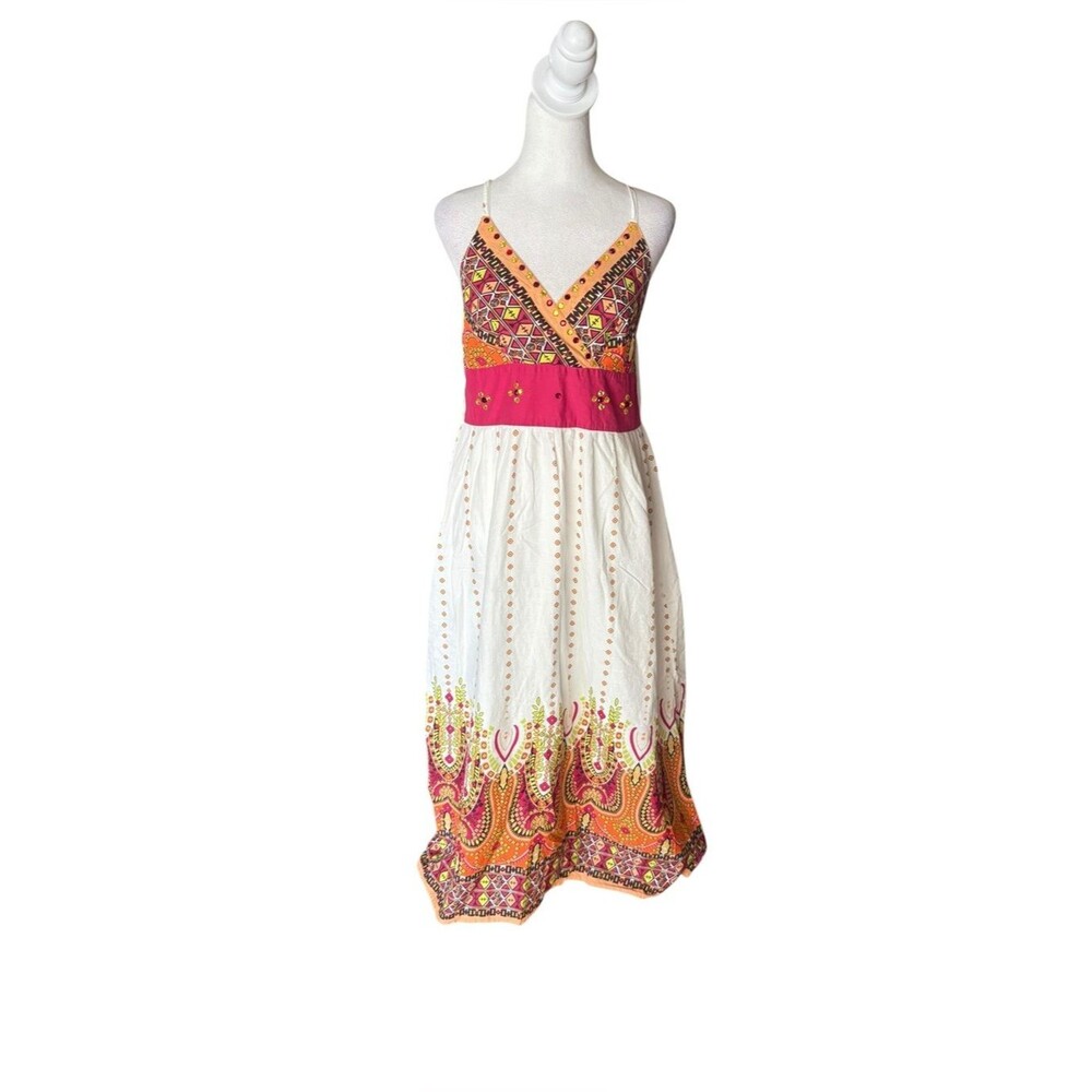 Cassee’s Boho Cotton Maxi Dress Empire Waist Colorful Womens Size Large